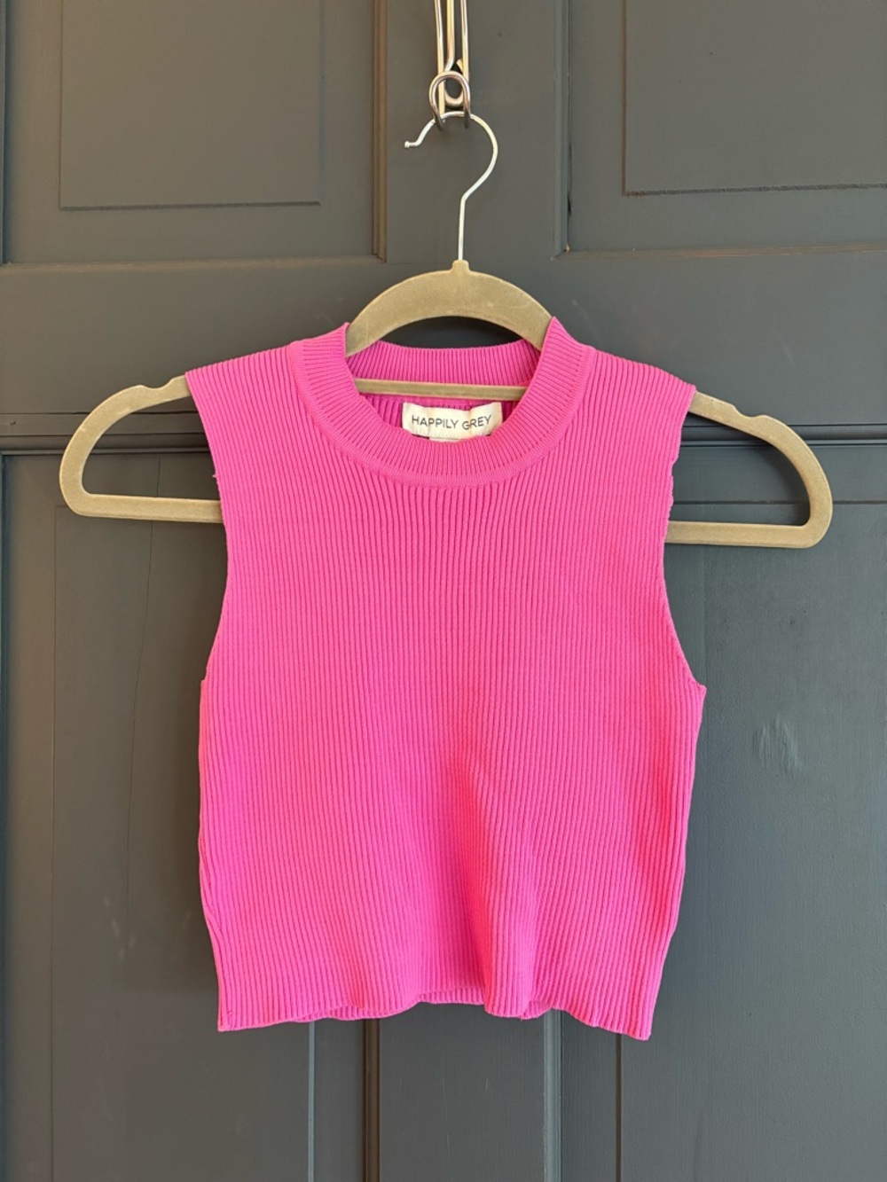 Happily Grey Women's Ribbed Crop Tank - Bright Pink